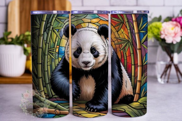 Panda Stained Glass Bamboo Design PNG Review