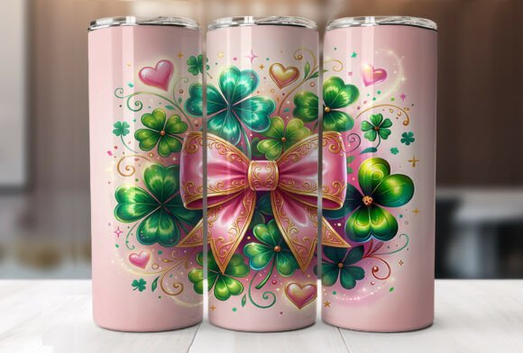 Soft Pink Lucky Shamrock Bow Tumbler PNG Review