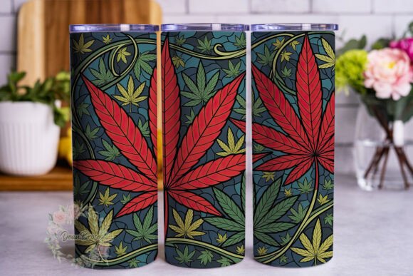 Stained Glass Cannabis Leaf Design PNG Review