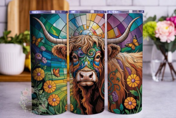 Stained Glass Highland Cow 20oz Tumbler
