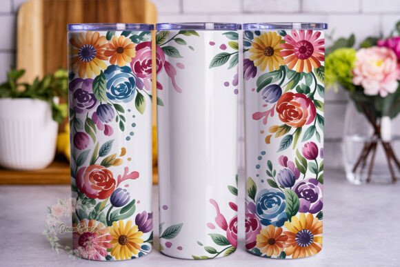 Vibrant Watercolor Flowers Tumbler PNG Review